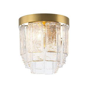 LightFixturesUSA-Tiered Hammered Water Glass Linear Flush Mount Ceiling Light-Ceiling Light-Brass-