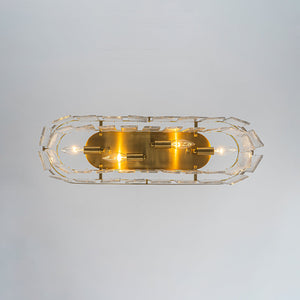 LightFixturesUSA-Tiered Hammered Water Glass Linear Flush Mount Ceiling Light-Ceiling Light-Brass-