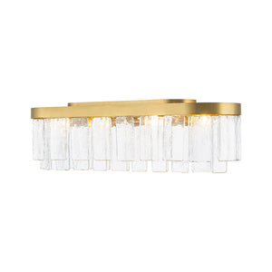 LightFixturesUSA-Tiered Hammered Water Glass Linear Flush Mount Ceiling Light-Ceiling Light-Brass-