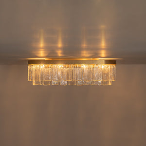 LightFixturesUSA-Tiered Hammered Water Glass Linear Flush Mount Ceiling Light-Ceiling Light-Brass-
