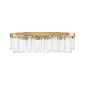 LightFixturesUSA-Tiered Hammered Water Glass Linear Flush Mount Ceiling Light-Ceiling Light-Brass-