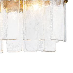 LightFixturesUSA-Tiered Hammered Water Glass Linear Flush Mount Ceiling Light-Ceiling Light-Brass-