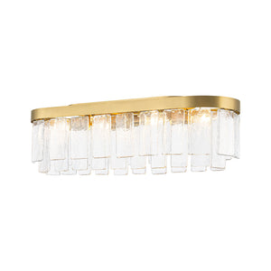 LightFixturesUSA-Tiered Hammered Water Glass Linear Flush Mount Ceiling Light-Ceiling Light-Brass-