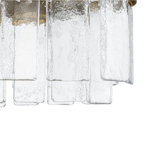 LightFixturesUSA-Tiered Hammered Water Glass Linear Flush Mount Ceiling Light-Ceiling Light-Brass-