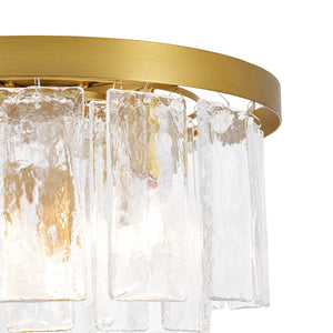 LightFixturesUSA-Tiered Hammered Water Glass Round Flush Mount Ceiling Light-Ceiling Light-Brass-