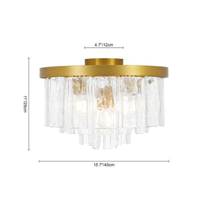 LightFixturesUSA-Tiered Hammered Water Glass Round Flush Mount Ceiling Light-Ceiling Light-Brass-