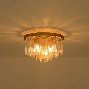 LightFixturesUSA-Tiered Hammered Water Glass Round Flush Mount Ceiling Light-Ceiling Light-Brass-