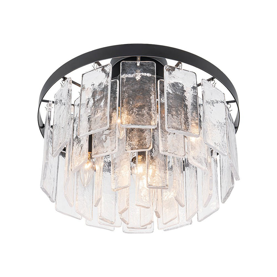 LightFixturesUSA - Tiered Hammered Water Glass Round Semi Flush Mount - Ceiling Light - Black - 