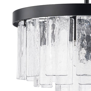 LightFixturesUSA - Tiered Hammered Water Glass Round Semi Flush Mount - Ceiling Light - Black - 