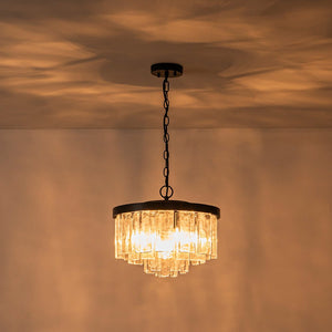 LightFixturesUSA - Tiered Hammered Water Glass Round Semi Flush Mount - Ceiling Light - Black - 