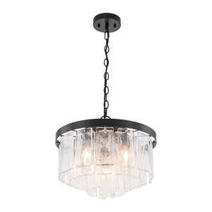 LightFixturesUSA - Tiered Hammered Water Glass Round Semi Flush Mount - Ceiling Light - Black - 