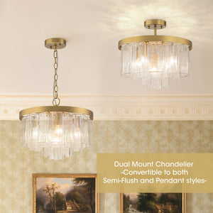LightFixturesUSA - Tiered Hammered Water Glass Round Semi Flush Mount - Ceiling Light - Black - 