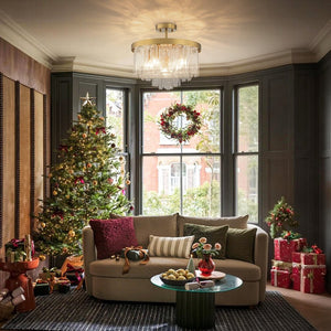 LightFixturesUSA - Tiered Hammered Water Glass Round Semi Flush Mount - Ceiling Light - Brass - 