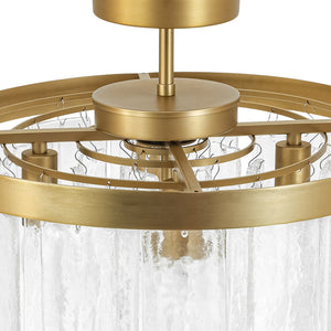 LightFixturesUSA-Tiered Hammered Water Glass Round Semi Flush Mount-Ceiling Light-Nickel-