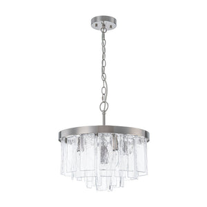 LightFixturesUSA - Tiered Hammered Water Glass Round Semi Flush Mount - Ceiling Light - Nickel - 