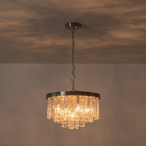 LightFixturesUSA - Tiered Hammered Water Glass Round Semi Flush Mount - Ceiling Light - Nickel - 