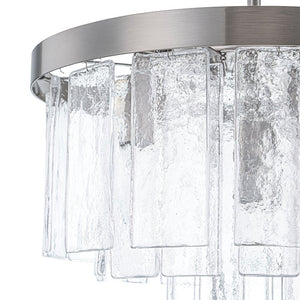 LightFixturesUSA - Tiered Hammered Water Glass Round Semi Flush Mount - Ceiling Light - Nickel - 