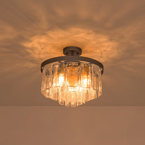 LightFixturesUSA-Tiered Hammered Water Glass Round Semi Flush Mount-Ceiling Light-Oil-Rubbed Bronze-