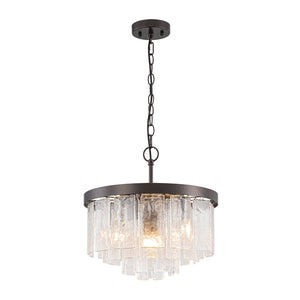 LightFixturesUSA-Tiered Hammered Water Glass Round Semi Flush Mount-Ceiling Light-Oil-Rubbed Bronze-