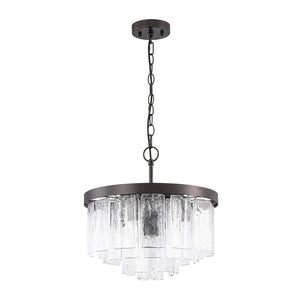 LightFixturesUSA-Tiered Hammered Water Glass Round Semi Flush Mount-Ceiling Light-Oil-Rubbed Bronze-