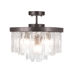 LightFixturesUSA-Tiered Hammered Water Glass Round Semi Flush Mount-Ceiling Light-Oil-Rubbed Bronze-