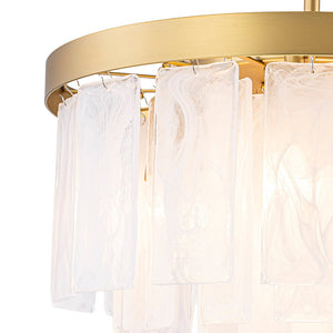 LightFixturesUSA - Tiered Opal Swirl Glass Round Semi Flush Mount Chandelier - Ceiling Light - Brass - 