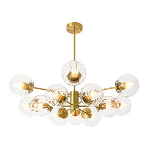LightFixturesUSA - Tiered Ribbed Glass Globe Round Sputnik Chandelier - Chandelier - Brass - 