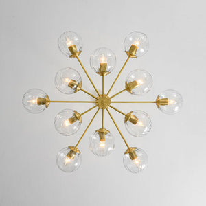LightFixturesUSA - Tiered Ribbed Glass Globe Round Sputnik Chandelier - Chandelier - Brass - 