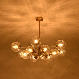 LightFixturesUSA - Tiered Ribbed Glass Globe Round Sputnik Chandelier - Chandelier - Brass - 