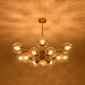 LightFixturesUSA - Tiered Ribbed Glass Globe Round Sputnik Chandelier - Chandelier - Brass - 