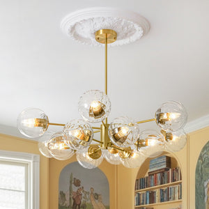 LightFixturesUSA - Tiered Ribbed Glass Globe Round Sputnik Chandelier - Chandelier - Brass - 