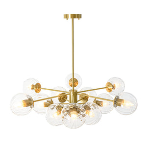 LightFixturesUSA - Tiered Ribbed Glass Globe Round Sputnik Chandelier - Chandelier - Brass - 