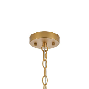 LightFixturesUSA-Tiered Water Ribbed Glass Round Semi Flush Chandelier-Ceiling Light-Brass-