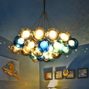 LightFixturesUSA-Unique Multi-Color Globe Cluster Chandelier-Chandelier-Yellow Tune-7 Globes