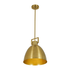 LightFixturesUSA-Vintage 1-Light Aged Brass Metal Bell Dome Pendant-Chandelier-13.6 in-