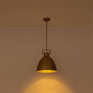LightFixturesUSA-Vintage 1-Light Aged Brass Metal Bell Dome Pendant-Chandelier-13.6 in-