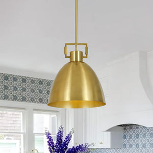 LightFixturesUSA-Vintage 1-Light Aged Brass Metal Bell Dome Pendant-Chandelier-13.6 in-