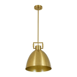 LightFixturesUSA-Vintage 1-Light Aged Brass Metal Bell Dome Pendant-Chandelier-13.6 in-