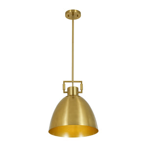 LightFixturesUSA-Vintage 1-Light Aged Brass Metal Bell Dome Pendant-Chandelier-13.6 in-