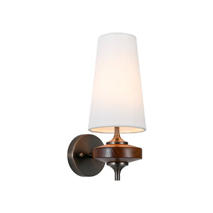 LightFixturesUSA-Vintage 1-Light Walnut Accented Fabric Conical Vanity Wall Sconce-Wall Sconce-1 Pack-