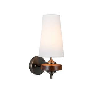 LightFixturesUSA-Vintage 1-Light Walnut Accented Fabric Conical Vanity Wall Sconce-Wall Sconce-1 Pack-