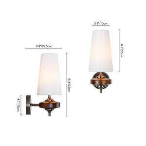 LightFixturesUSA-Vintage 1-Light Walnut Accented Fabric Conical Vanity Wall Sconce-Wall Sconce-1 Pack-