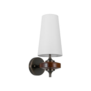 LightFixturesUSA-Vintage 1-Light Walnut Accented Fabric Conical Vanity Wall Sconce-Wall Sconce-1 Pack-