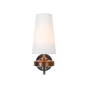 LightFixturesUSA-Vintage 1-Light Walnut Accented Fabric Conical Vanity Wall Sconce-Wall Sconce-2 Packs-