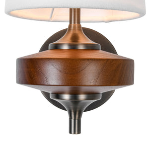 LightFixturesUSA-Vintage 1-Light Walnut Accented Fabric Conical Vanity Wall Sconce-Wall Sconce-2 Packs-