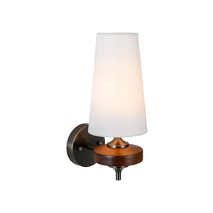 LightFixturesUSA-Vintage 1-Light Walnut Accented Fabric Conical Vanity Wall Sconce-Wall Sconce-2 Packs-