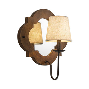 LightFixturesUSA - Vintage 1 - Light Wood Mirror Linen Tapered Shade Wall Sconce - Wall Sconce - 2 Packs - 