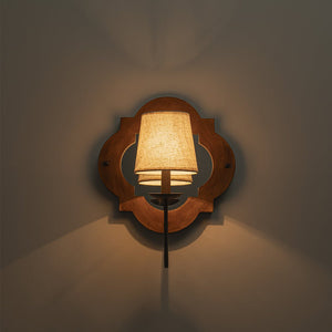 LightFixturesUSA - Vintage 1 - Light Wood Mirror Linen Tapered Shade Wall Sconce - Wall Sconce - 2 Packs - 