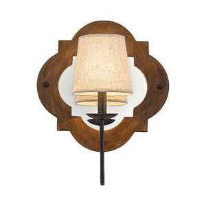 LightFixturesUSA - Vintage 1 - Light Wood Mirror Linen Tapered Shade Wall Sconce - Wall Sconce - 2 Packs - 