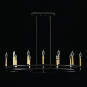 LightFixturesUSA - Vintage 12 - Light Black Brass Candle Wide Island Chandelier - Chandelier - 37.5 in - 